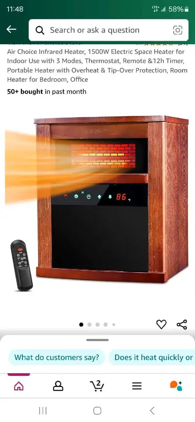New Air Choice Infrared Heater, 1500W Electric Space Heater for Indoor Use with 3 Modes, Thermostat,...