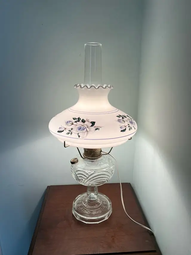 ALADDIN - VINTAGE ELECTRIC CLEAR WASHINGTON DRAPE LAMP & FLORAL in Indoor Lighting & Fans in Belleville - Image 3