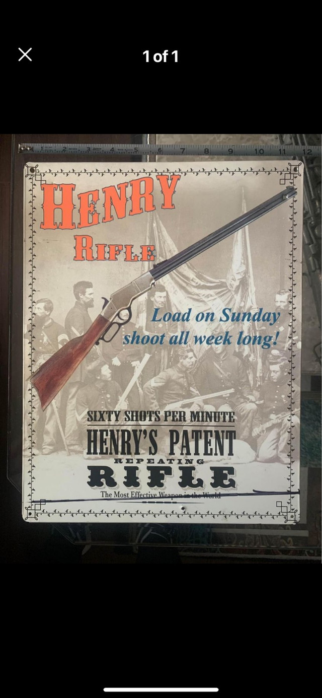 Tin Sign Hunters Man Cave Garage Henry Rifle 16x12 in Other in Stratford
