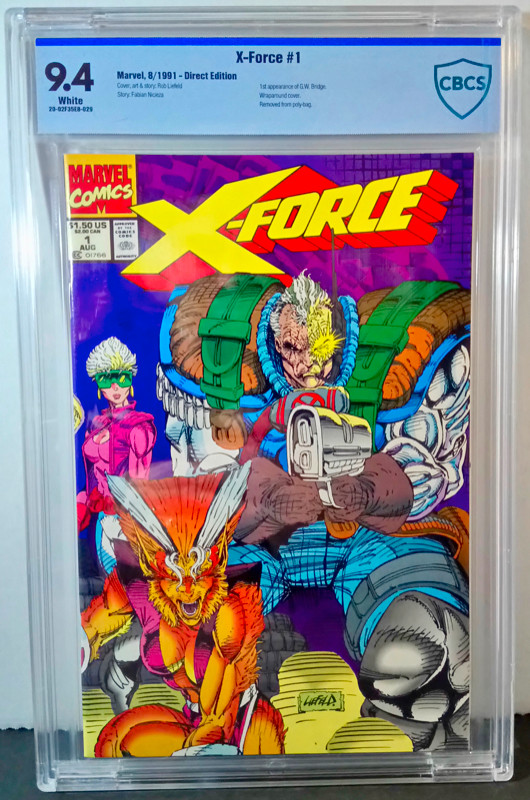 X-Force #1 CBCS 9.4 Marvel 1991 Incl's 2x NM+ Trading Card Inser dans Bandes dessinées  à Ville de Montréal