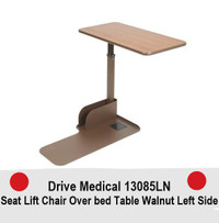 (NEW) Drive Medical Seat Lift Chair Over Bed Table Walnut Left
