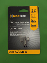New 32 GB swivel flash drive for USB types A and C