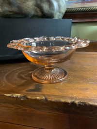 Depression glass lace edge pink compote dish
