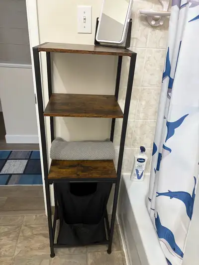 shelf with laundry hamper, View more