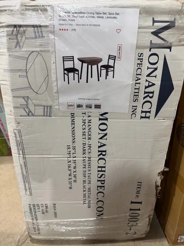 Monarch Specialties Dining Table Set, 3pcs Set, Small, 35" in Dining Tables & Sets in Hamilton - Image 4
