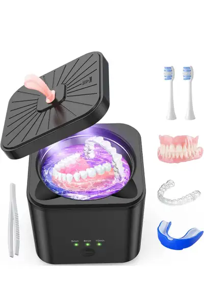 Ultrasonic Cleaner for Dentures, 45Khz Retainer Cleaner Machine, Dental Cleaner Pod for Aligner,Mout...