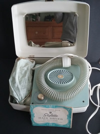 Vintage G.E. Stylette Hair Dryer With Case & Bonnet