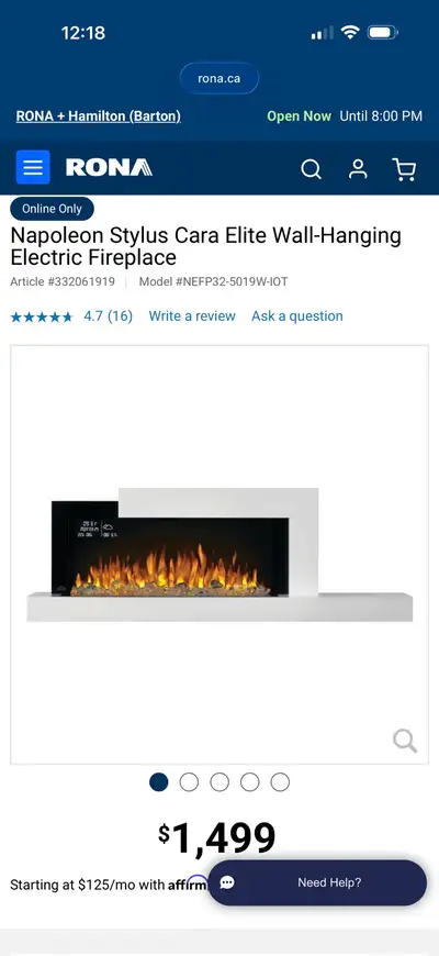 Brand New Napoleon Stylus Cara Elite Wall-Hanging Electric Firep, View more