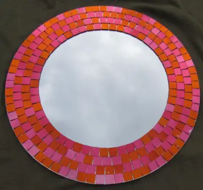 Vintage IKEA Tranby Pink n Orange Mosaic Frame 19" Round Mirror, View more