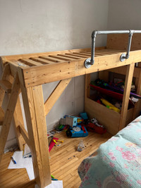 Solid Wood Loft Bed w Angle Ladder