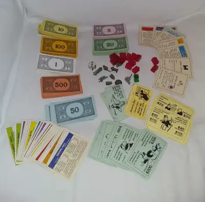 Vintage MONOPOLY Game Parts & Pieces: Money,Cards,Tokens/Movers,Houses/Hotels,Canadian Edition Vinta...