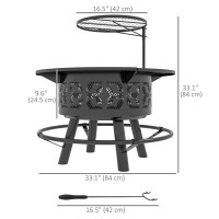 Wood Burning Fire Pit Charcoal BBQ Grill, Portable Firepit with 