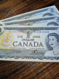Lot of 3 Consecutive UNC Canada $1 Banknotes 1973