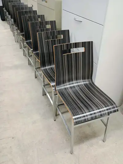 Wood Restaurant Chairs With Chrome Legs - 147 Available In very good condition. Seat height is appro...