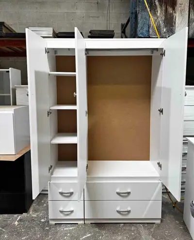 Modern White Wooden Wardrobe with Drawers – 3 Door Storage , View more