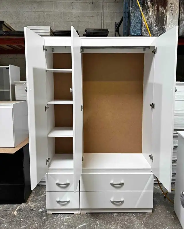Modern White Wooden Wardrobe with Drawers – 3 Door Storage  in Dressers & Wardrobes in City of Toronto - Image 2