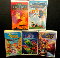 Disney Clamshell Movies VHS x 5 "Lion King II, Rescuers ,etc" VG