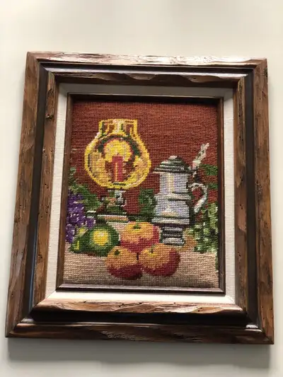 Beautiful Hand Crafted Needlepoint/Wood Frame
