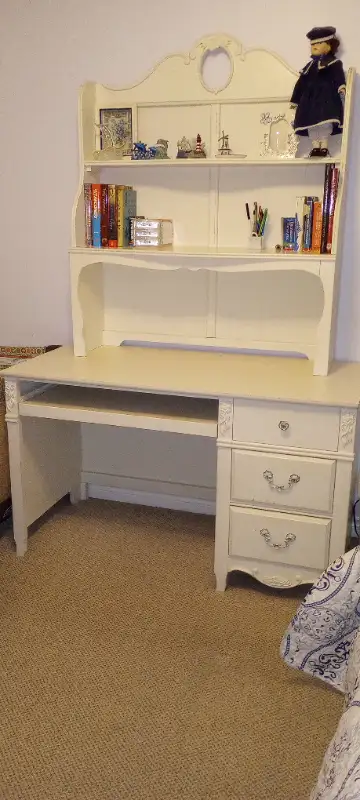 Good condition White desk and hutch for girl, View more