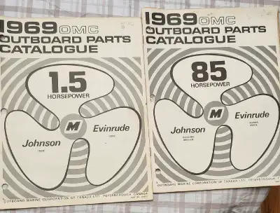 1969 omc Johnson Evinrude outboard parts catalog. The one cover 1.5 model motors and the other cover...