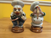 Vintage Chefs Salt & Pepper Shakers Chef holding Cat and Rooster