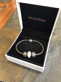Leather Pandora bracelet with charms
