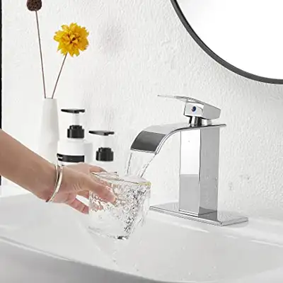 Bathroom Faucet, Single Handle Bathroom Sink Faucet with Deck Plate Type: Waterfall Bathroom Faucet...