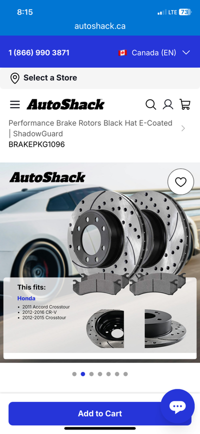 Brake kit for Honda crv 2012-2016 Honda 2012-2015 crosstour 2011 accord crosstour Brand new incl rot...