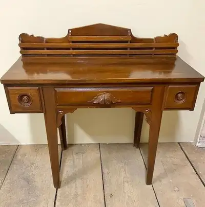 VINTAGE SOLID WALNUT DESK VERY NICE DETAIL, View more