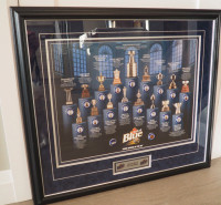 Rare Framed Labatt Blue NHL Trophies Bottle Caps Display