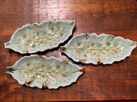 3 Ceramic Leaf Shape Plates - Made in Japan