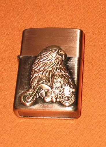 Lighter *EAGLE ON MOPTORBIKE* Name On It - (Wick) Looks like the Zippo Style- Bronze Colored- Tested...