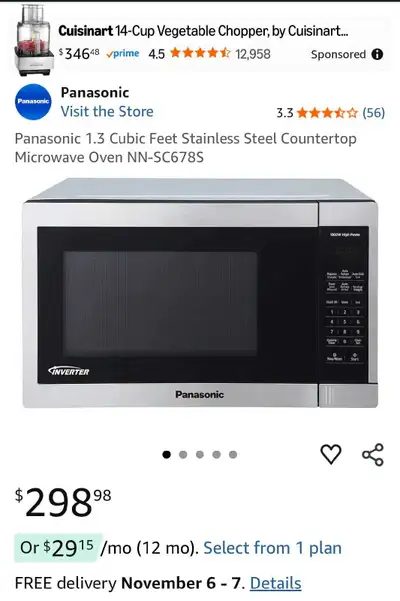 Panasonic 1200W Stainless Steel Microwave (for parts or repair), View more