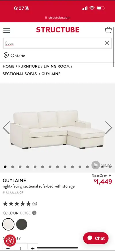 Structube Guylaine Sectional Sofa Bed, View more