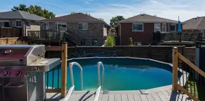 12 x 18 Trevi brand (made in Quebec) on-ground pool. Pump, filter, ladder, other accessories include...
