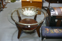 New Home Store Vintage Glass Coffee Table Round Furniture Wood