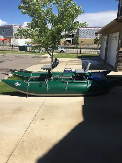 OSG PAC 1200 2-MAN FISHING PONTOON BOAT Boat is in EUC. Always stored in side. Added ores men platfo...