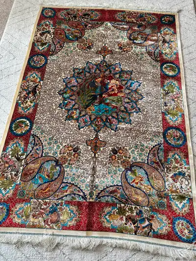 Authentic Persian Silk Rug 4x6 – Peacock Design, View more