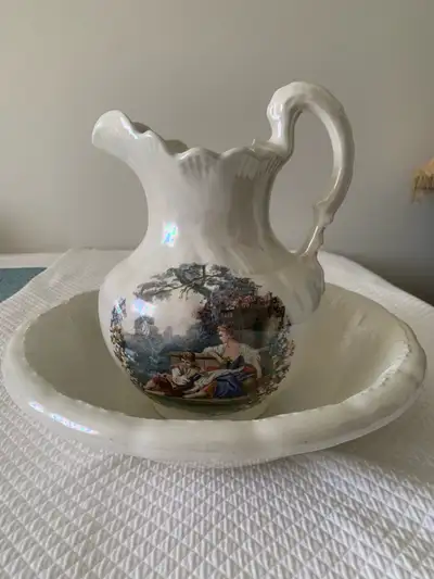 Mother of Pearl ceramic glaze Wash Basin Vase/Pitcher, View more