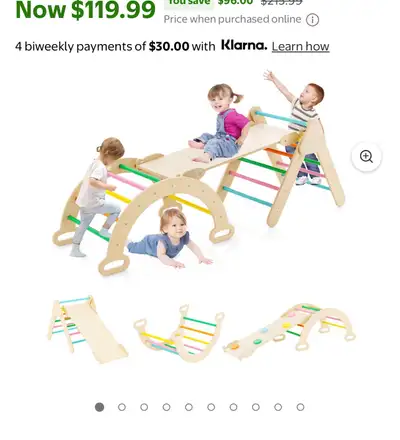 toddler wooden play set, slide and arch , View more