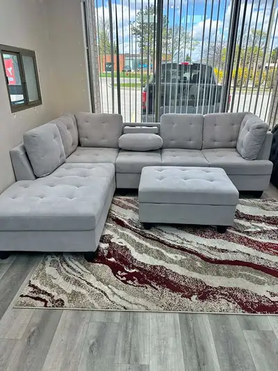 Grey Sectional Sofa with Storage Ottoman! FREE DELIVERY, View more