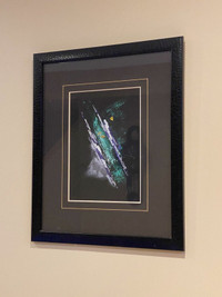 Framed Glass Art Picture. Double Black Mat. Size 24”x20”.