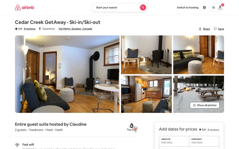 Cedar Creek GetAway Petit Train du Nord in ValMorin Quebec