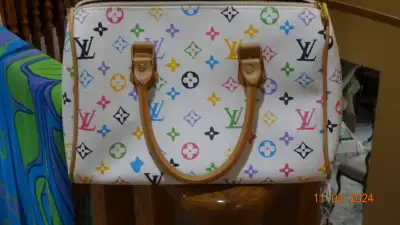 Lady purse, handbag, initials  LV on it, white  background, View more