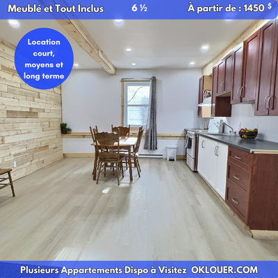 APPARTEMENT 6 1/2 Disponible dès maintenant à partir de 1450 $/mois Disponible pour des séjours de c...