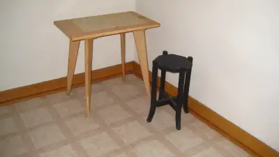 VINTAGE 1960S--SMALL BEIGE WOODEN TABLE ENDLESS POSSIBILITIES, View more