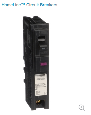 SQUARE D CHOM115PDF C/B 15A 120VAC 1POLE 10kA (CAFI-GFI), View more