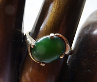 10K gold JADE RING spinach green nephrite Art Deco sz 6 – 6.5