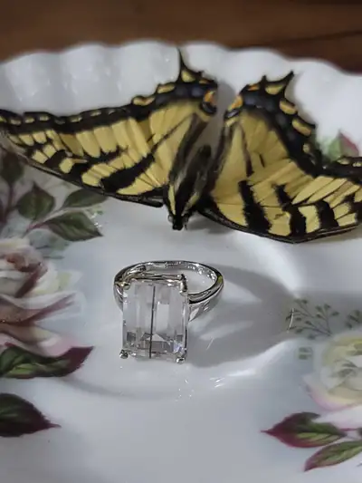 7.72ct Step-Cut Quartz Gemstone set in 14k White Gold, View more