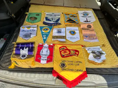 13 VINTAGE LIONS INTERNATIONAL PENNANTS - ONE LOT, View more